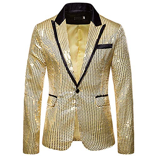 Sakko Herren Sportlich Regular Fit - Pailletten Blazer Herren Karneval Anzugjacke Langarm Steampunk-Jacke Vintage Freizeitjacke Mit Knopf Smoking Jacket Glitter-Sakko Für Hochzeit,Party,Festlich von LZPCarra