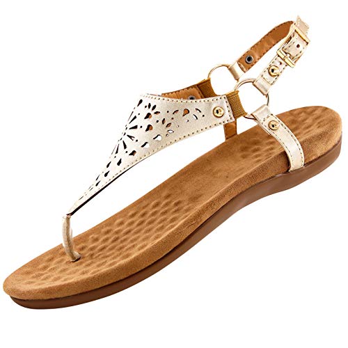 Sandalen Damen Schwarz Flach - Damen Sandalen Flach Glitzer, Boho Zehentrenner Sandalen Sommer Slip On Römersandalen Bequem Flach Sandalen Mode Komfort Orthopädische Sandalen Retro Strandschuhe von LZPCarra