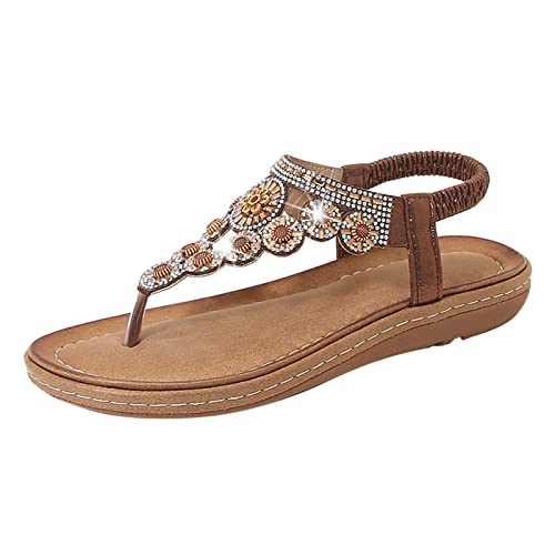 Sandalen Damen Sommer Glitzer - Bohemian Sandalen Damen, Elegant Flach Sommerschuhe Leichte Orthopedische Schuhe Bequeme Sandaletten Sandalen Barfuss Sandalette Damensandalen Treckingsandalen von LZPCarra