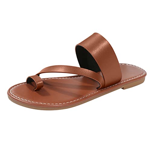 Slippers Damen Sommer Elegant - Damen Flip Flops Leder, Zehentrenner Korrektur Sandale Sommer Beach Damen Hausschuhe Bequeme Slides Rutschfeste Valgus Korrektur Sandale Orthopädische Hausschuhe von LZPCarra