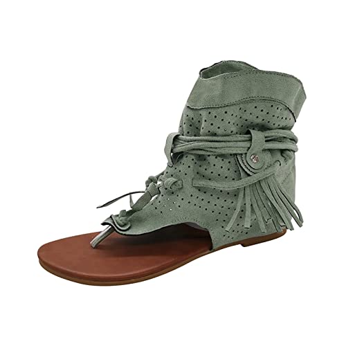 Stiefel Damen Mit Absatz Plateau - Sandaletten Damen Sommer Flach, Sommer Sandals Sandalen Fussbett Bohemian Strand Schuhe Sommerschuhe Bequeme Elegant Strandsandalen Römersandalen Zehensandale von LZPCarra