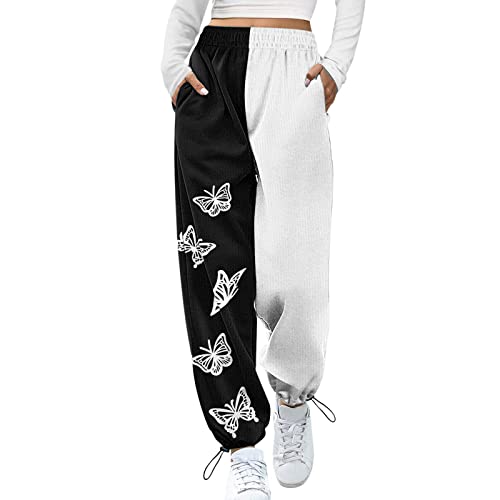 Teenager MäDchen Kleidung Trend Hosen - Zweifarbige-Jogginghose Damen Baumwolle Lang Freizeithosen High Waist Yogahose Loose Sweathose Oversize Trainingshose/Sweatpants Loungehose Outdoor-Jogginghosen von LZPCarra