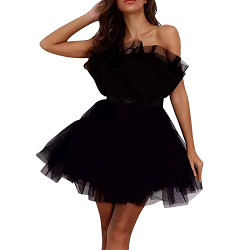 TüLlkleid Damen Fasching: Tutu Damen Sommer Partykleid Sexy Schulterfrei Sommerkleider Festliche Kleider FüR Party-TüLlrock Kleider Kurz Abendkleid Swing Cocktailkleid-Prinzessin Kleid Ballkleid-TüLl von LZPCarra