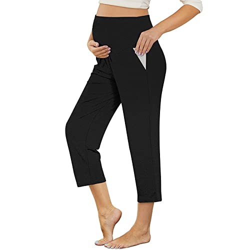 Umstandshose Sommer - Schwangerschaftshosen Für Frauen Jogginghose 3/4 Caprihose Leichte Sommerhose Für Schwangerschaft-Hose Maternity Pants Bequem Umstandsleggings-Umstandshosen-Schwangerschaftshose von LZPCarra