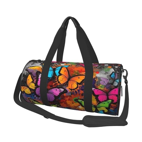 Art Graffiti Schmetterlinge Druck Reisetasche für Damen Herren Turnbeutel Große Seesack Weekender Übernachtungstasche mit Schultergurt, Schwarz, Einheitsgröße, Schwarz , Einheitsgröße von LZQPOEAS