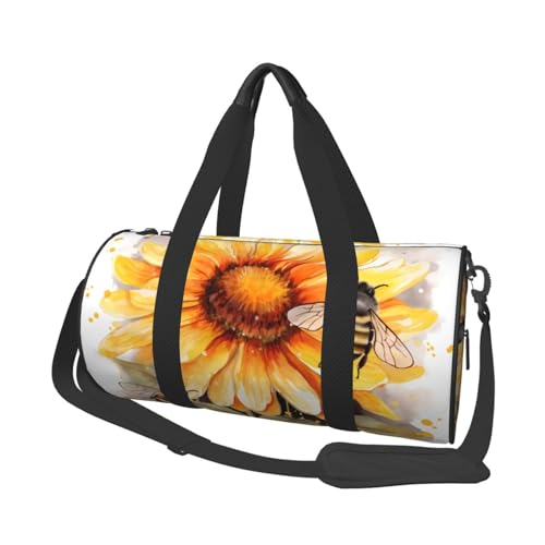 Blackboard Bees Sunflowers Reisetasche für Damen Herren Turnbeutel Groß Duffle Bag Weekender Übernachtungstasche mit Schultergurt, Schwarz, One Size, Schwarz , Einheitsgröße von LZQPOEAS