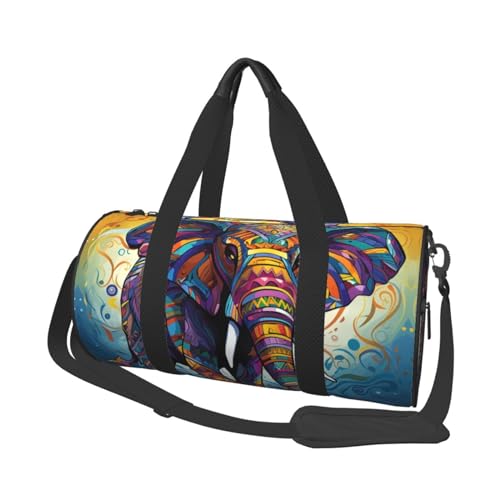 Bunte Elefanten-Reisetasche für Damen und Herren, Turnbeutel, große Reisetasche, Wochenendtasche, Übernachtungstasche mit Schultergurt, Schwarz, Einheitsgröße, Schwarz , Einheitsgröße von LZQPOEAS