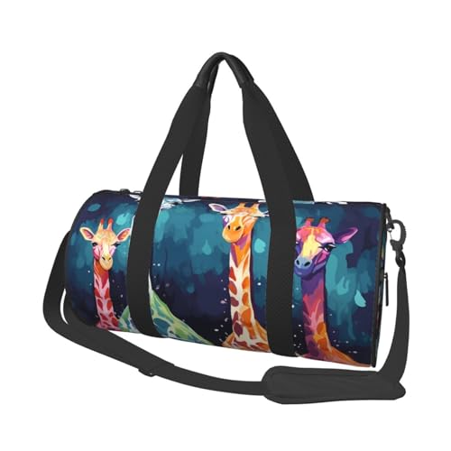 Bunte Giraffen-Fans, Reisetasche, für Damen und Herren, große Reisetasche, Wochenendtasche, Übernachtungstasche mit Schultergurt, Schwarz, Einheitsgröße, Schwarz , Einheitsgröße von LZQPOEAS