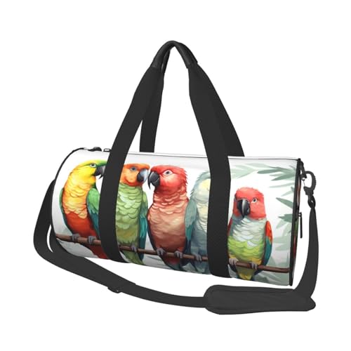 Bunte Papageien auf Baum, Reisetasche für Damen und Herren, Turnbeutel, große Reisetasche, Wochenendtasche, Übernachtungstasche mit Schultergurt, Schwarz, Einheitsgröße, Schwarz , Einheitsgröße von LZQPOEAS