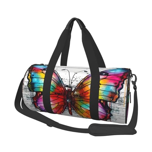 Bunte Schmetterlings-Reisetasche für Damen und Herren, Turnbeutel, große Reisetasche, Wochenendtasche, Übernachtungstasche mit Schultergurt, Schwarz, Einheitsgröße, Schwarz , Einheitsgröße von LZQPOEAS