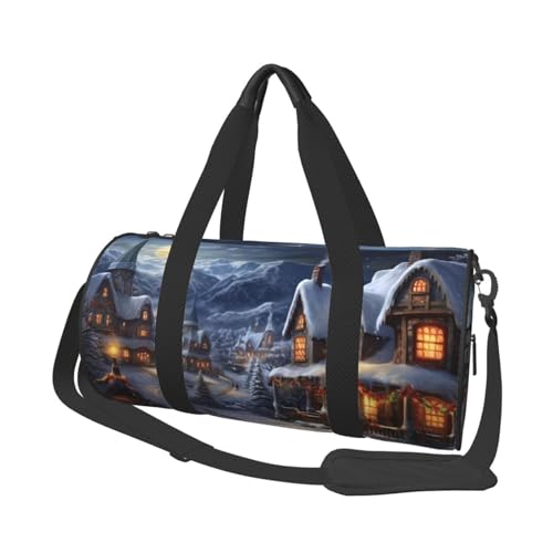 Christmas Village Reisetasche für Damen und Herren, Turnbeutel, große Reisetasche, Wochenendtasche, Übernachtungstasche mit Schultergurt, Schwarz, Einheitsgröße, Schwarz , Einheitsgröße von LZQPOEAS