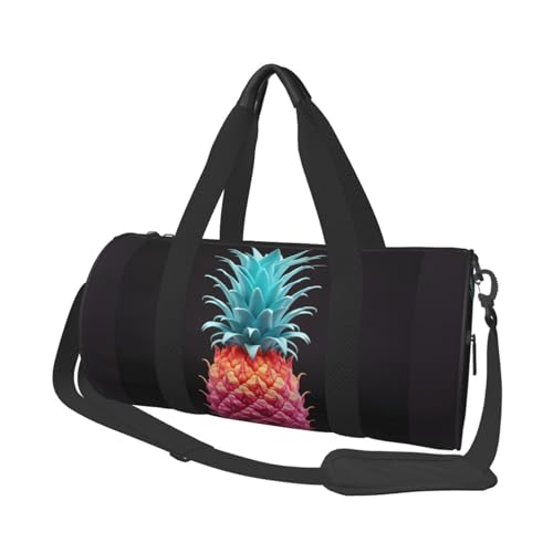 Farbige Ananas-Reisetasche für Damen und Herren, Turnbeutel, große Reisetasche, Wochenendtasche, Übernachtungstasche mit Schultergurt, Schwarz, Einheitsgröße, Schwarz , Einheitsgröße von LZQPOEAS