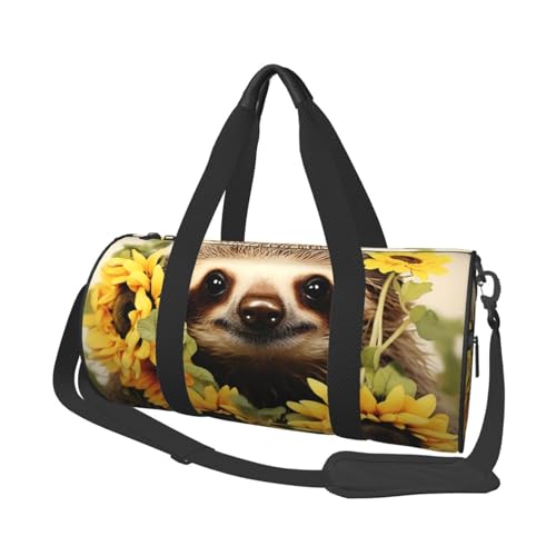 Faultier-Sonnenblumen-Reisetasche für Damen und Herren, Turnbeutel, große Reisetasche, Wochenendtasche, Übernachtungstasche mit Schultergurt, Schwarz, Einheitsgröße, Schwarz , Einheitsgröße von LZQPOEAS