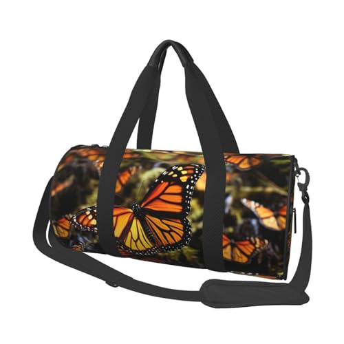 Heaps of Orange Monarch Butterflies Reisetasche für Damen Herren Turnbeutel Große Duffle Bag Weekender Übernachtungstasche mit Schultergurt, Schwarz, Einheitsgröße, Schwarz , Einheitsgröße von LZQPOEAS