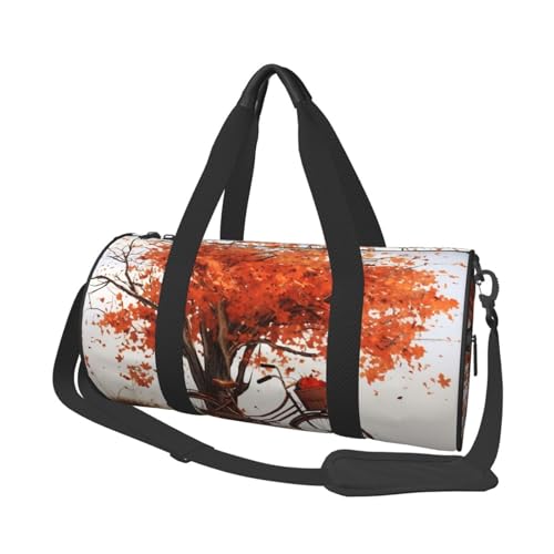 Herbstbaum mit altem Fahrrad Reisetasche für Damen und Herren, Turnbeutel, große Reisetasche, Wochenendtasche, Übernachtungstasche mit Schultergurt, Schwarz, Einheitsgröße, Schwarz , Einheitsgröße von LZQPOEAS