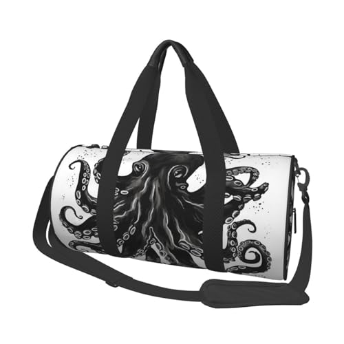 Klassische schwarze Oktopus-Reisetasche für Damen und Herren, Turnbeutel, große Reisetasche, Weekender, Übernachtungstasche mit Schultergurt, Schwarz, Einheitsgröße, Schwarz , Einheitsgröße von LZQPOEAS