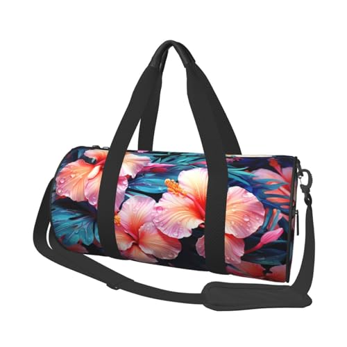 LZQPOEAS Reisetasche mit tropischen Blumen, für Damen und Herren, Turnbeutel, große Reisetasche, Weekender, Übernachtungstasche mit Schultergurt, Schwarz, Einheitsgröße, Schwarz , Einheitsgröße von LZQPOEAS