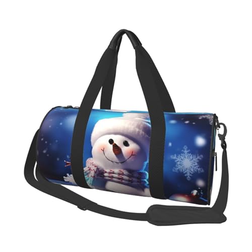 Merry Christmas Schneemann Reisetasche für Damen Herren Turnbeutel Große Duffle Bag Weekender Übernachtungstasche mit Schultergurt, Schwarz, Einheitsgröße, Schwarz , Einheitsgröße von LZQPOEAS