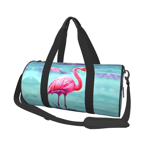 Pink Flamingos Reisetasche für Damen Herren Turnbeutel Große Duffle Bag Weekender Übernachtungstasche mit Schultergurt, Schwarz, Einheitsgröße, Schwarz , Einheitsgröße von LZQPOEAS