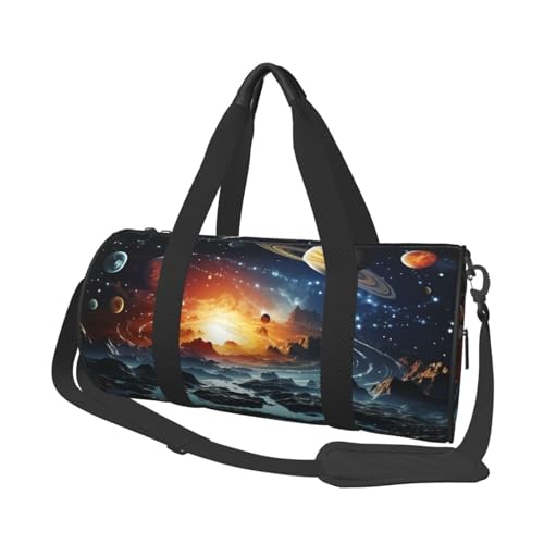 Planeten Sterne und Milchstraße Galaxie Reisetasche für Damen Herren Turnbeutel Große Duffle Bag Weekender Übernachtungstasche mit Schultergurt, Schwarz, One Size, Schwarz , Einheitsgröße von LZQPOEAS