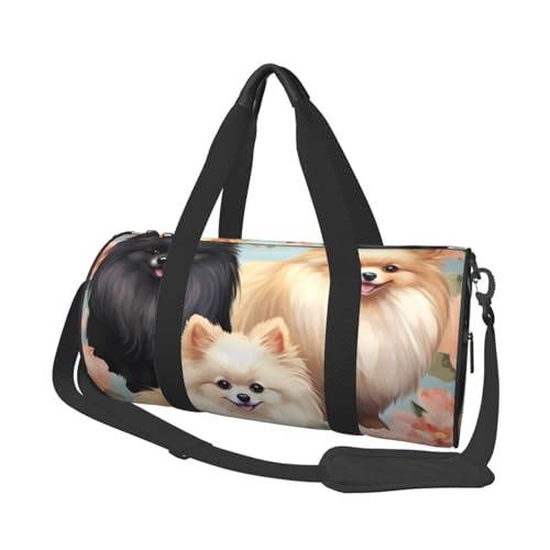 Pomeranians Muster Reisetasche für Damen Herren Turnbeutel Große Duffle Bag Weekender Übernachtungstasche mit Schultergurt, Schwarz, Einheitsgröße, Schwarz , Einheitsgröße von LZQPOEAS