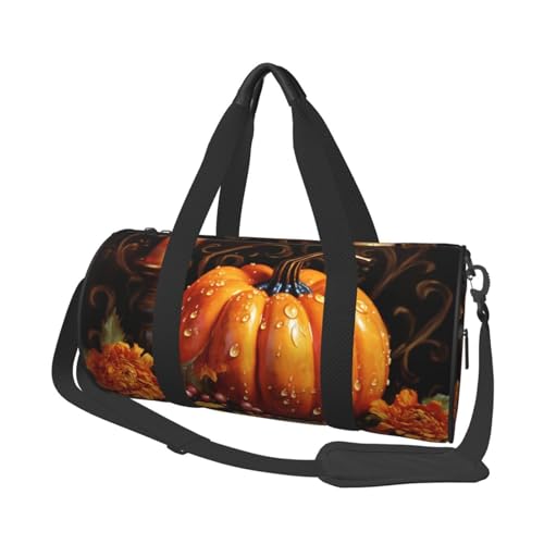 Pumpkin Autumn Blessings Reisetasche für Damen und Herren, Turnbeutel, große Reisetasche, Wochenendtasche, Übernachtungstasche mit Schultergurt, Schwarz, Einheitsgröße, Schwarz , Einheitsgröße von LZQPOEAS