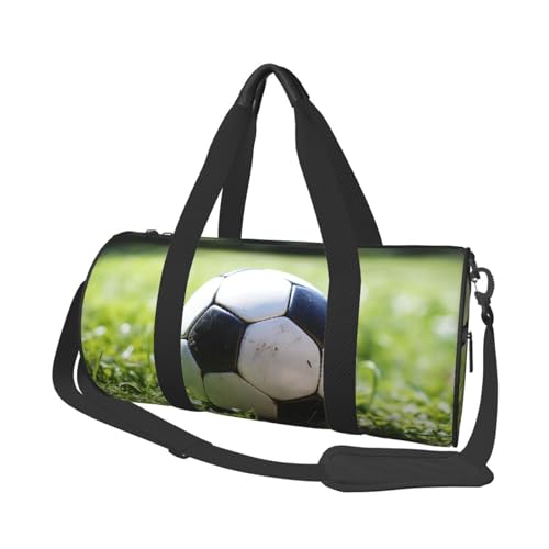 Reisetasche für Damen und Herren, Motiv: Fußball auf Gras, große Reisetasche, Wochenendtasche, Übernachtungstasche mit Schultergurt, Schwarz, Einheitsgröße, Schwarz , Einheitsgröße von LZQPOEAS