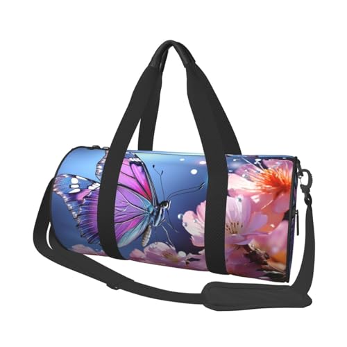 Reisetasche für Damen und Herren, Motiv: Schmetterlinge und Blumen, große Reisetasche, Wochenendtasche, Übernachtungstasche mit Schultergurt, Schwarz, Einheitsgröße, Schwarz , Einheitsgröße von LZQPOEAS