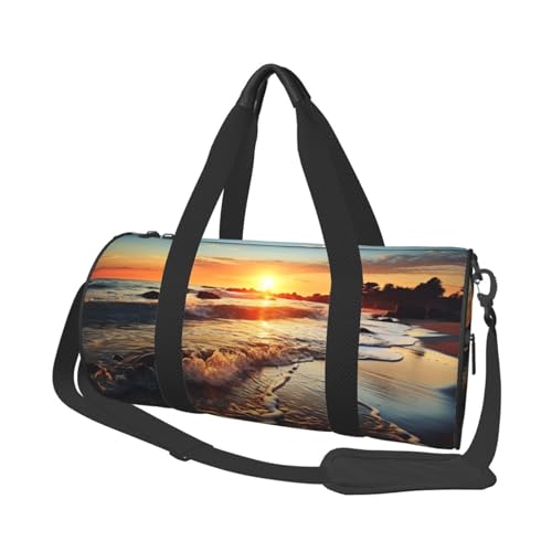 Reisetasche für Damen und Herren, Motiv: Sonnenuntergang am Strand, Strandtasche, große Reisetasche, Wochenendtasche, Übernachtungstasche mit Schultergurt, Schwarz, Einheitsgröße, Schwarz , von LZQPOEAS