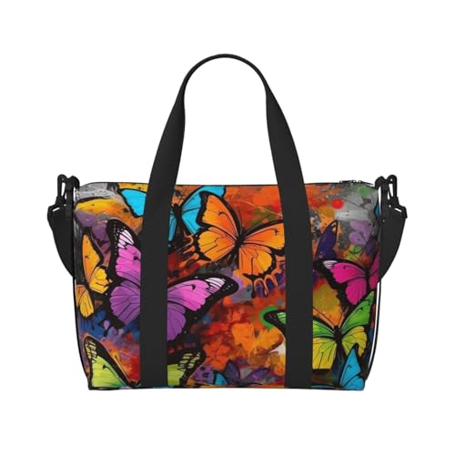 Reisetasche für Damen und Herren, Wochenendtasche, Sport, Turnbeutel, Kunst, Graffiti, Schmetterlinge, Druck, Reisetasche, Handgepäcktasche mit Schultergurt, Schwarz, Einheitsgröße, Schwarz , Reisetasche für Damen und Herren, Wochenendtasche, Sport, Turnbeutel, Kunst, Graffiti, Schmetterlinge, Druck, Reisetasche, Handgepäcktasche mit Schultergurt, Schwarz, Einheitsgröße, Schwarz , von LZQPOEAS