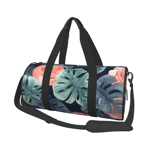 Reisetasche mit Aquarell-Monstera-Muster, für Damen und Herren, große Reisetasche, Wochenendtasche, Übernachtungstasche mit Schultergurt, Schwarz, Einheitsgröße, Schwarz , Einheitsgröße von LZQPOEAS