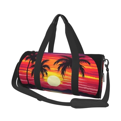 Reisetasche mit Palmen-Sonnenuntergang-Design, für Damen und Herren, Turnbeutel, große Reisetasche, Wochenendtasche, Übernachtungstasche mit Schultergurt, Schwarz, Einheitsgröße, Schwarz , von LZQPOEAS