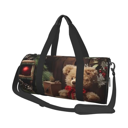 Reisetasche mit Weihnachtsbaumzweig, Bärenpuppe, für Damen und Herren, Turnbeutel, große Reisetasche, Wochenendtasche, Übernachtungstasche mit Schultergurt, Schwarz, Einheitsgröße, Schwarz , von LZQPOEAS