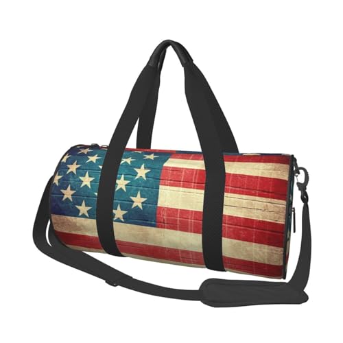 Reisetasche mit amerikanischem Flaggenmuster, für Damen und Herren, Turnbeutel, große Reisetasche, Wochenendtasche, Übernachtungstasche mit Schultergurt, Schwarz, Einheitsgröße, Schwarz , von LZQPOEAS