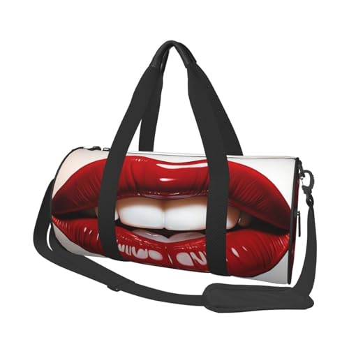 Reisetasche mit süßem Grafik, rote Lippen, für Damen und Herren, Turnbeutel, große Reisetasche, Wochenendtasche, Übernachtungstasche mit Schultergurt, Schwarz, Einheitsgröße, Schwarz , Einheitsgröße von LZQPOEAS