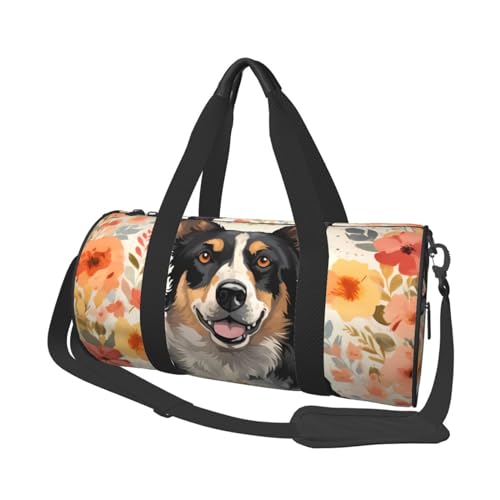 Rinderhund Florals Reisetasche für Damen und Herren, Turnbeutel, große Reisetasche, Wochenendtasche, Übernachtungstasche mit Schultergurt, Schwarz, Einheitsgröße, Schwarz , Einheitsgröße von LZQPOEAS