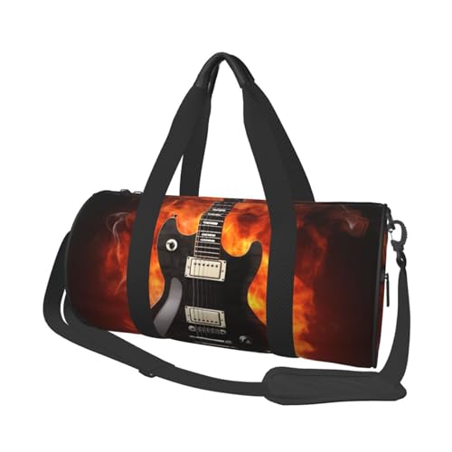 Rock Guitar Reisetasche für Damen und Herren, Turnbeutel, große Reisetasche, Wochenendtasche, Übernachtungstasche mit Schultergurt, Schwarz, Einheitsgröße, Schwarz , Einheitsgröße von LZQPOEAS