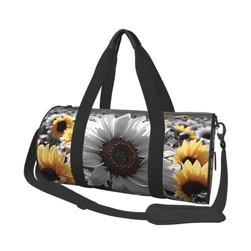 Schwarze und weiße Sonnenblumen-Reisetasche für Damen und Herren, Turnbeutel, große Reisetasche, Wochenendtasche, Übernachtungstasche mit Schultergurt, Schwarz, Einheitsgröße, Schwarz , Einheitsgröße von LZQPOEAS