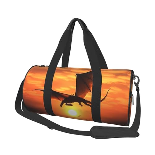 Sea Sunset Flying Dragon Reisetasche für Damen Herren Turnbeutel Große Duffle Bag Weekender Übernachtungstasche mit Schultergurt, Schwarz, Einheitsgröße, Schwarz , Einheitsgröße von LZQPOEAS