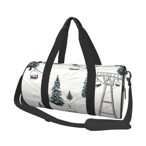 Skilift mit Tannenbaum-Reisetasche für Damen und Herren, Turnbeutel, große Reisetasche, Wochenendtasche, Übernachtungstasche mit Schultergurt, Schwarz, Einheitsgröße, Schwarz , Einheitsgröße von LZQPOEAS