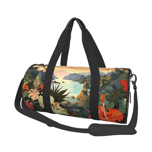 Sommer Hawaiianische Reisetasche für Damen und Herren, Turnbeutel, große Reisetasche, Wochenendtasche, Übernachtungstasche mit Schultergurt, Schwarz, Einheitsgröße, Schwarz , Einheitsgröße von LZQPOEAS