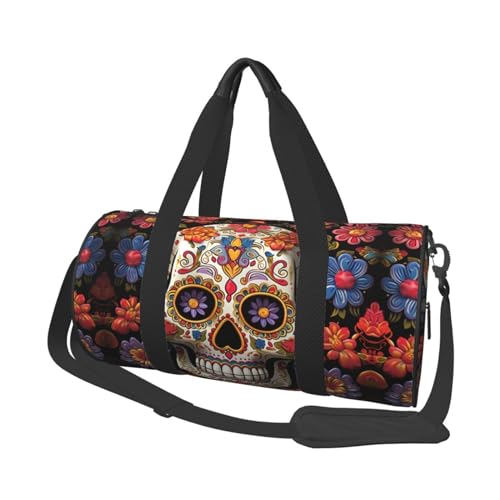 Sugar Skulls Reisetasche für Damen und Herren, Turnbeutel, große Reisetasche, Wochenendtasche, Übernachtungstasche mit Schultergurt, Schwarz, Einheitsgröße, Schwarz , Einheitsgröße von LZQPOEAS