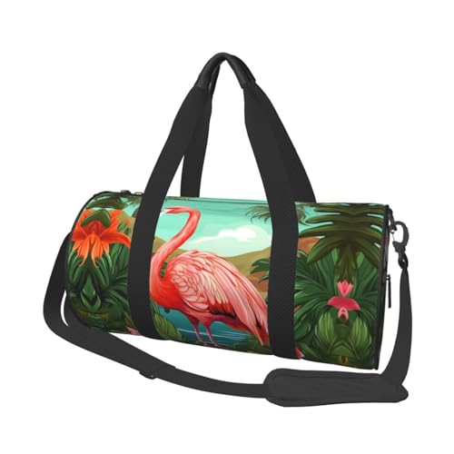 Tropical Flamingo Reisetasche für Damen Herren Turnbeutel Groß Duffle Bag Weekender Übernachtungstasche mit Schultergurt, Schwarz, Einheitsgröße, Schwarz , Einheitsgröße von LZQPOEAS