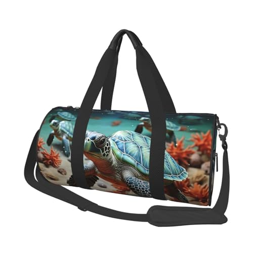 Turtle Seestern Reisetasche für Damen und Herren, Turnbeutel, große Reisetasche, Weekender, Übernachtungstasche mit Schultergurt, Schwarz, Einheitsgröße, Schwarz , Einheitsgröße von LZQPOEAS