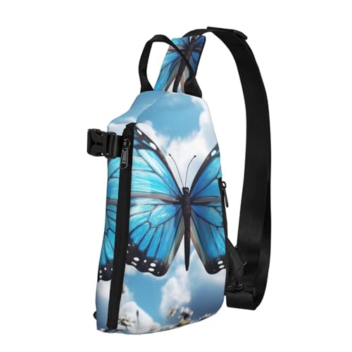 Umhängetasche, Schultertasche, Motiv: blauer Schmetterling und Wolken, für Damen und Herren, Brusttasche, modische Hüfttasche, verstellbare Bauchtasche, Schwarz, Einheitsgröße, Schwarz , Einheitsgröße Umhängetasche, Schultertasche, Motiv: blauer Schmetterling und Wolken, für Damen und Herren, Brusttasche, modische Hüfttasche, verstellbare Bauchtasche, Schwarz, Einheitsgröße, Schwarz , Einheitsgröße von LZQPOEAS