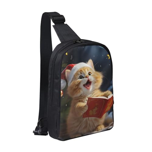 Umhängetasche für Damen und Herren, modische Hüfttasche, niedliche Katze, singend, Weihnachtslieder, Brusttasche, verstellbare Bauchtasche, Schwarz, Einheitsgröße, Schwarz , Einheitsgröße Umhängetasche für Damen und Herren, modische Hüfttasche, niedliche Katze, singend, Weihnachtslieder, Brusttasche, verstellbare Bauchtasche, Schwarz, Einheitsgröße, Schwarz , Einheitsgröße von LZQPOEAS