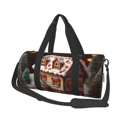 Weihnachten Dorfhaus Reisetasche für Damen Herren Turnbeutel Große Duffle Bag Weekender Übernachtungstasche mit Schultergurt, Schwarz, Einheitsgröße, Schwarz , Einheitsgröße von LZQPOEAS