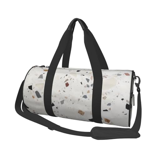 Weiße Terrazzo-Reisetasche für Damen und Herren, Turnbeutel, große Reisetasche, Wochenendtasche, Übernachtungstasche mit Schultergurt, Schwarz, Einheitsgröße, Schwarz , Einheitsgröße von LZQPOEAS