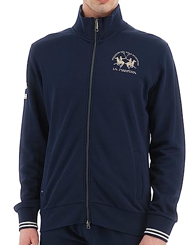 La Martina Marineblaues Fleece Sweatshirt mit Reißverschluss in der Mitte, langärmelig, ohne Kapuze, elastische Bündchen, LM-Logo auf der Brust, marineblau, L von La Martina