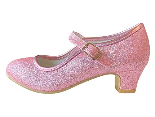 La Senorita - Prinzessinnen Schuhe – Leicht Rosa Glitzer für Mädchen -Brautjungfer Schuhe beim Hochzeit - Spanische Festliche Flamenco Tanz Schuhe für Kinder – Riemchenpumps - Ballerinas von La Senorita